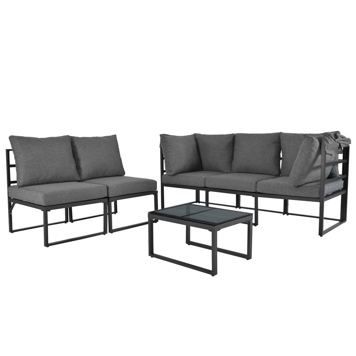 GARTENMÖBEL-SET 176/65/145 cm grau aus Eisen mit Sonnenschutz - Grau, Metall - OKWISH