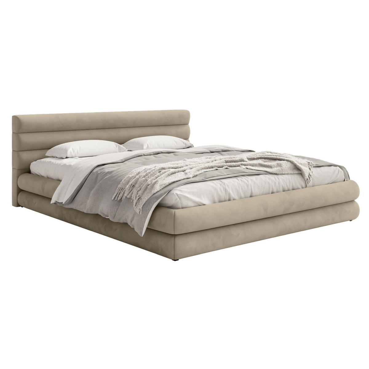 POLSTERBETT Alegre Greige Samt 140x200 cm - Taupe/Schwarz, Holz/Textil (140/200cm) - Selsey