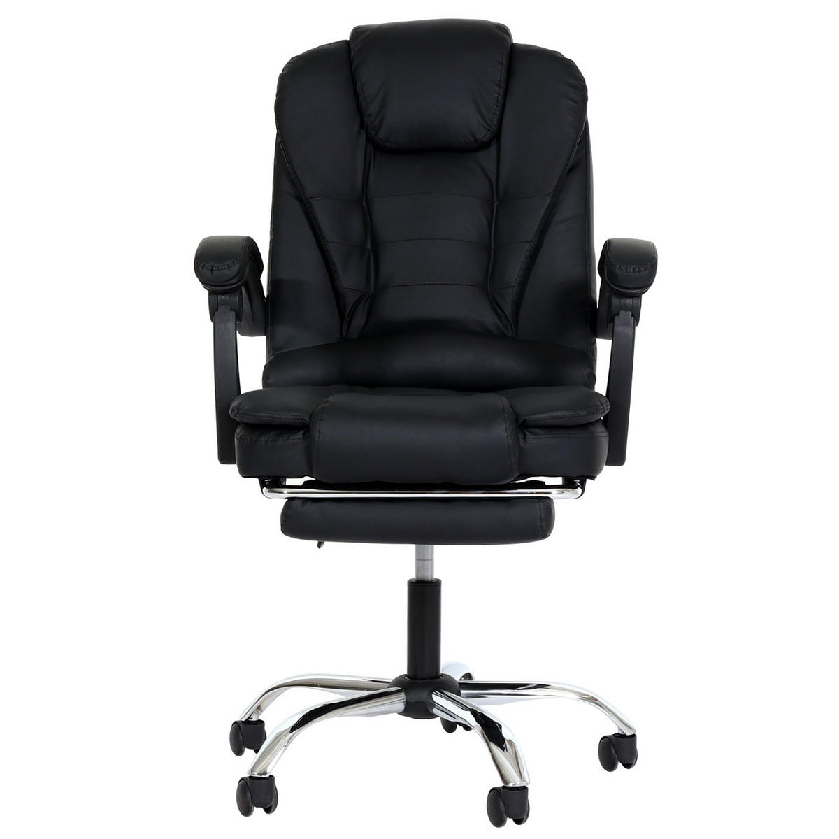 DREHSTUHL HxBxT 110x63x103cm Sitzhöhe 48cm ausziehbare Fußstütze Kunstleder silbernes Fußkreuz Schwarz - Schwarz, Kunststoff (63/110/103cm) - PROREGAL