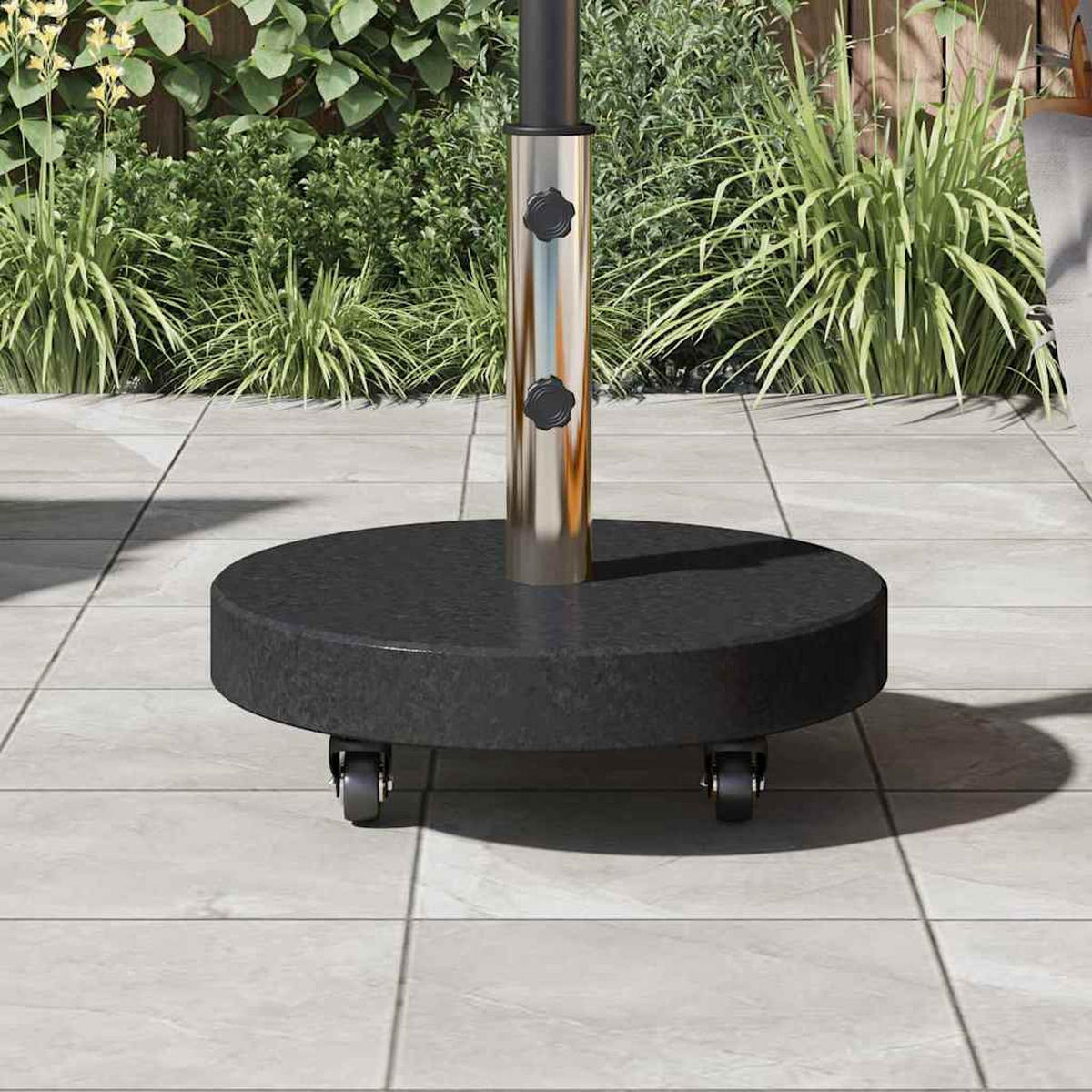 SONNENSCHIRMSTÄNDER 30Kg Schwarz Granit Und Edelstahl Rund - Schwarz, Stein (45/45cm) - vidaXL
