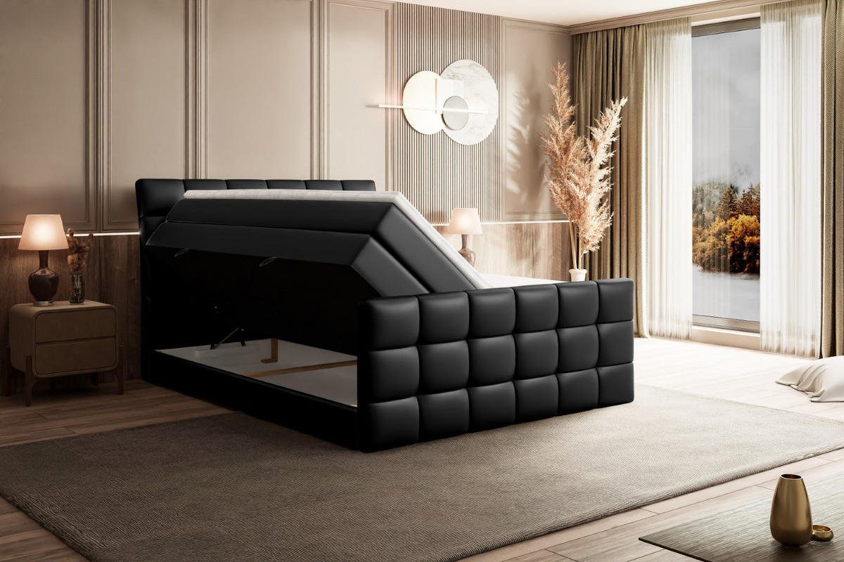 BOXSPRINGBETT BRUGO-Z KING - 180 x 200 - H3/H4 - Schwarz Hochglanz - Schwarz Hochglanz, Holzwerkstoff (180/200cm) - ALTDECOR