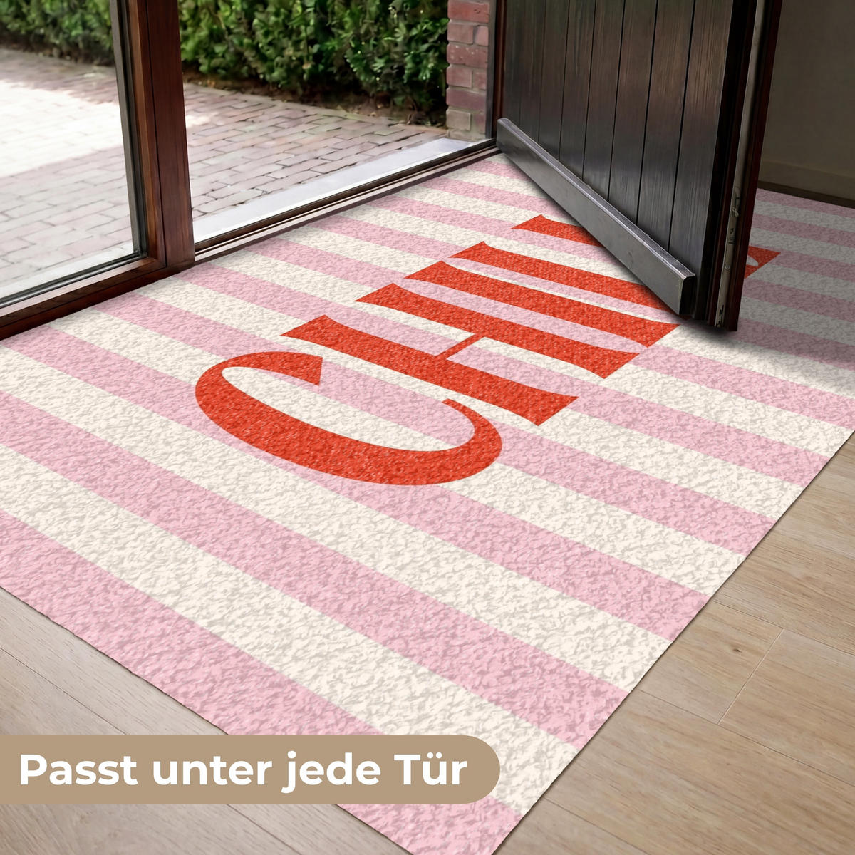 FUSSMATTE Zartrosa – Rot – Streifen – Chill 150x90 cm - Rosa, Kunststoff (150/0.4cm) - MuchoWow