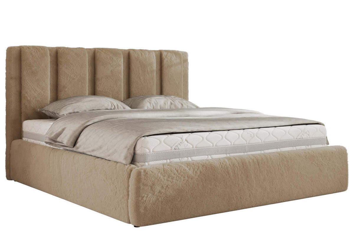 POLSTERBETT SAVINO CLASSIC 160/200 - Beige Plüsch - Schaum-Matratze - Beige, Textil (160/200cm) - MKS