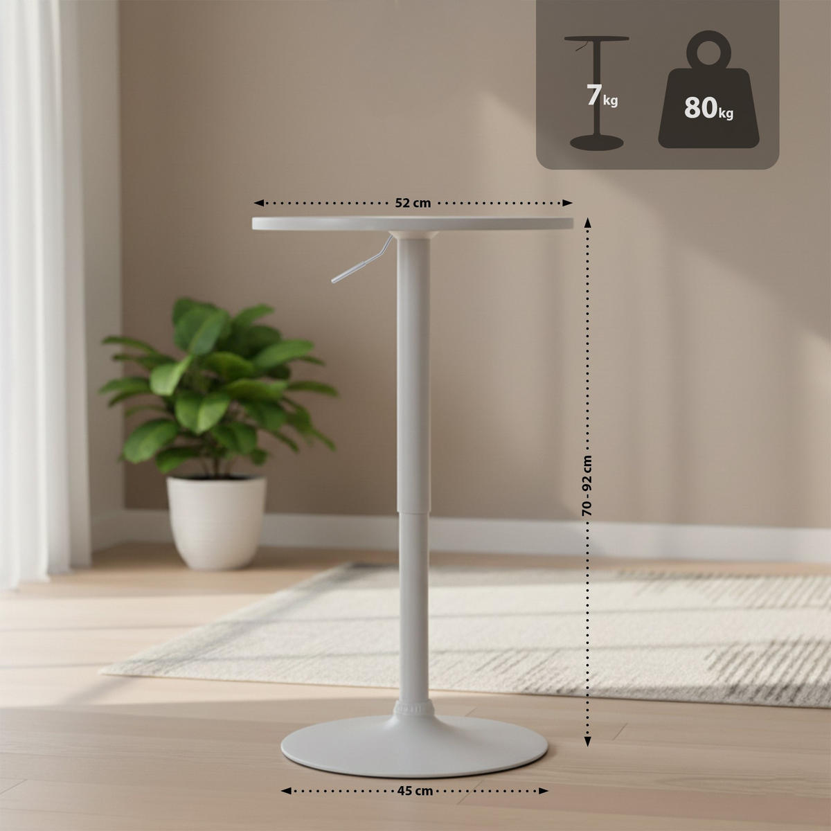 STEHTISCH rund 52 cm Holz Weiß/Weiß - Weiß, Holz/Metall (52/52/70cm) - CLP