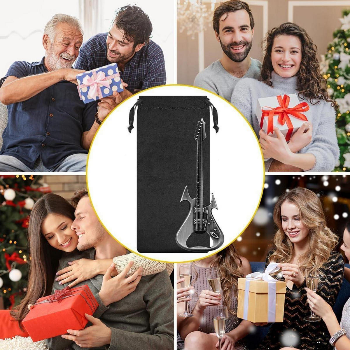 FLASCHENÖFFNER E-Gitarre Metall Silber mit Geschenktasche - Silberfarben, Metall (12.6cm)