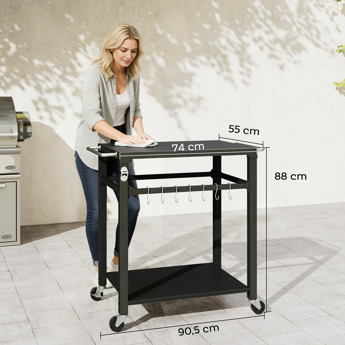 GRILLWAGEN Metall Schwarz - Schwarz, Metall (55/88/90.5cm) - Outsunny