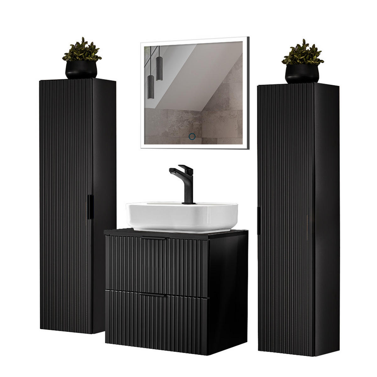 BADMÖBEL-SET 4-TLG. Adelaide-56 - Schwarz, Holzwerkstoff (160/200/47cm) - Lomado