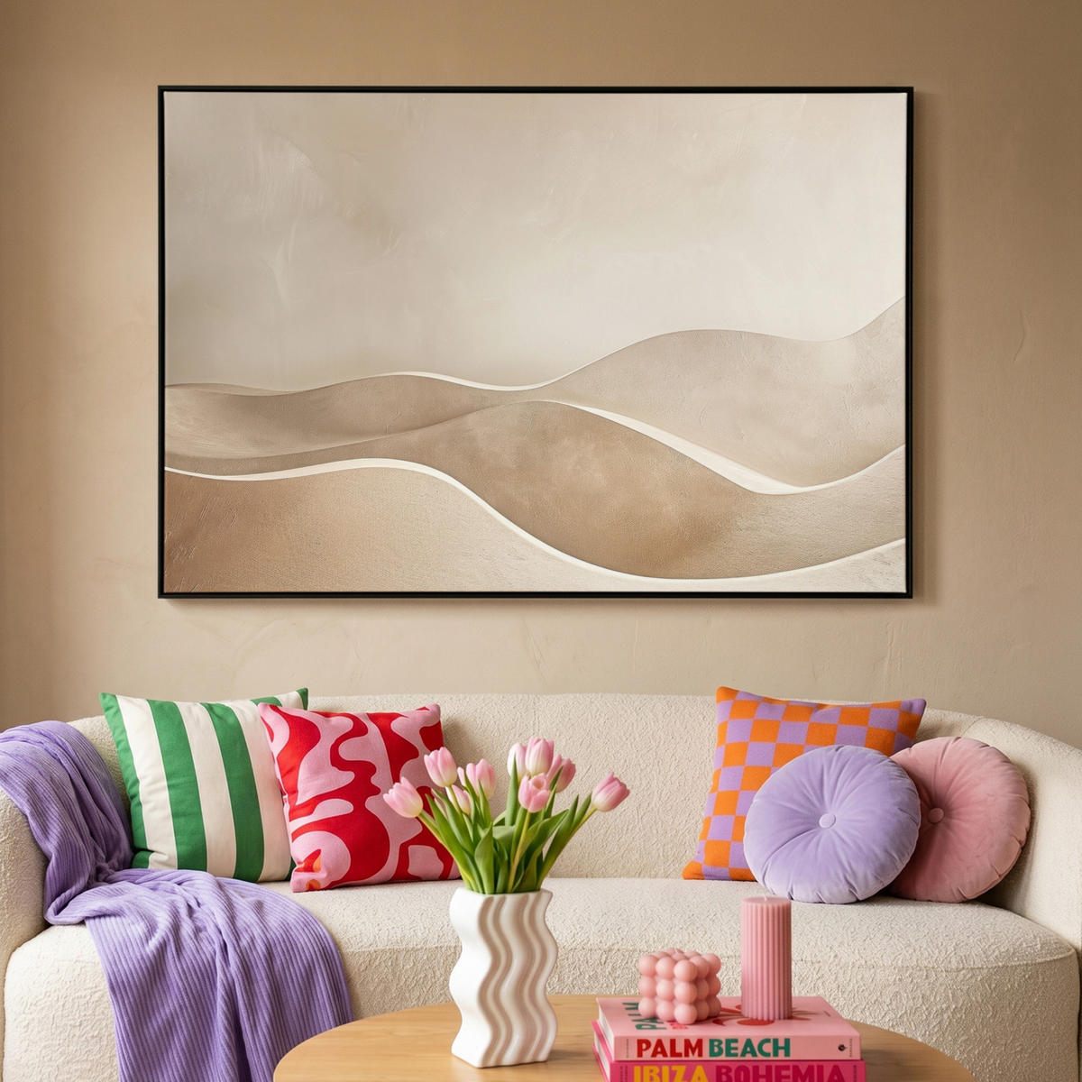 LEINWAND Bilder mit Rahmen - Beige - Natur - Abstrakt - Modern - 140x90 - Beige, Textil (140/90cm) - MuchoWow