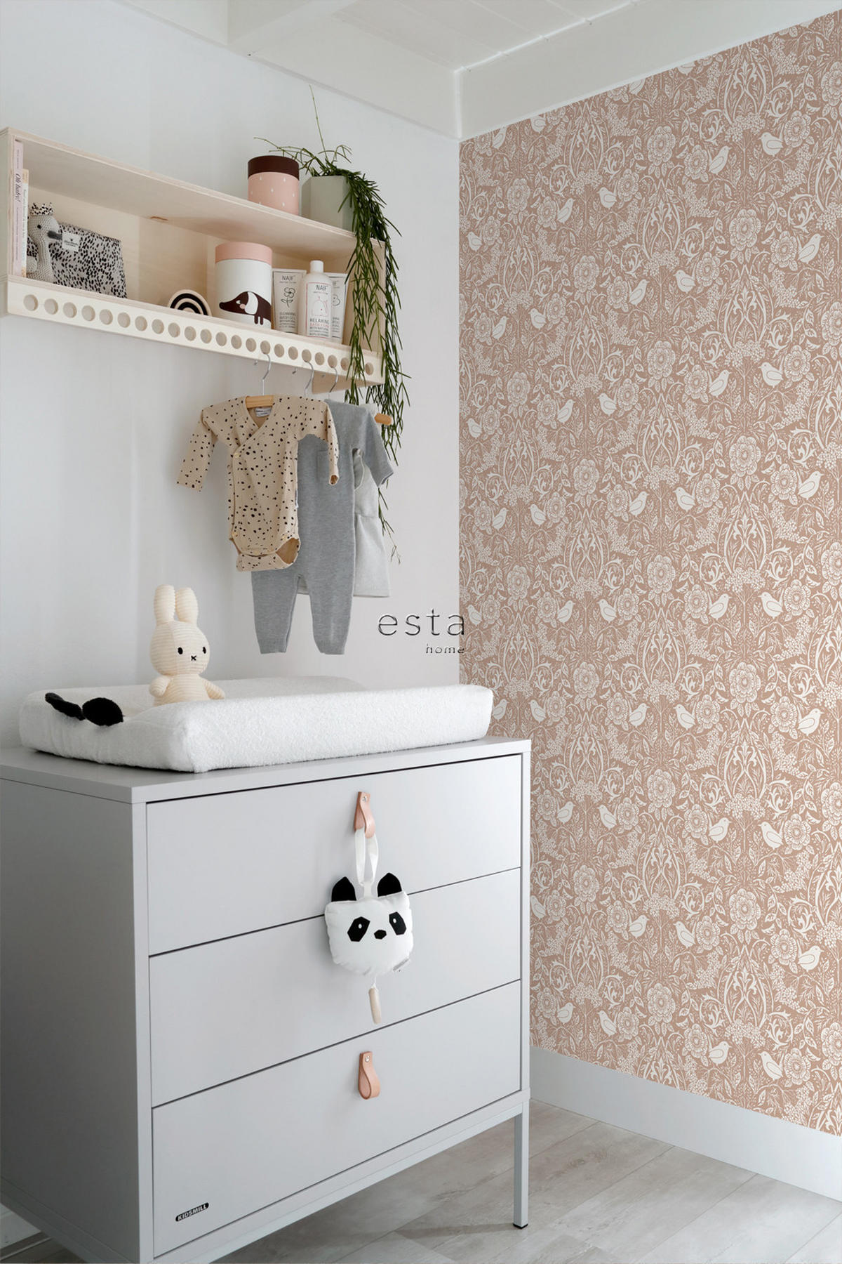 TAPETE Blumen und Vögel im Jugendstil 53 cm x 10.05 m - Orange, Papier (53/1000cm) - ESTAhome
