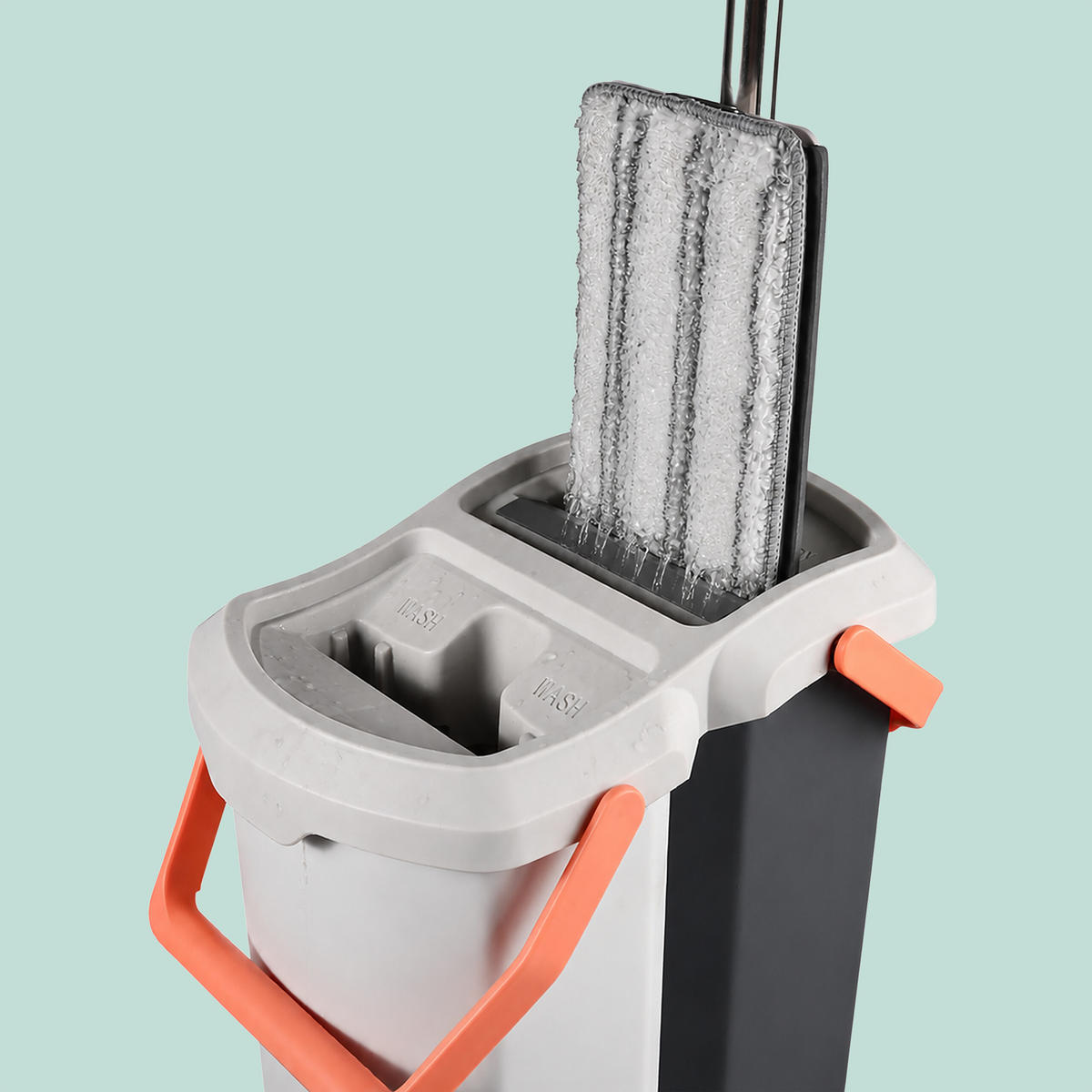 MOP-SADA Antracit šedá korál 2komorový kbelík se ždímáním 2 mikrovláknové pady - různobarevná, kov/textil (29/22/45.5cm) - Relaxdays