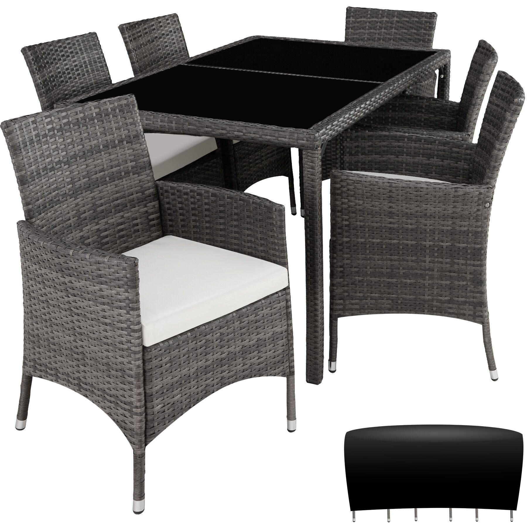 RATTAN SITZGRUPPE Porto,inklusive Schutzhülle,grau/weiß - Weiß/Grau, Kunststoff - tectake