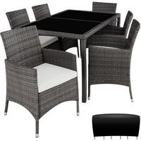 RATTAN SITZGRUPPE Porto,inklusive Schutzhülle,grau/weiß - Weiß/Grau, Kunststoff - tectake