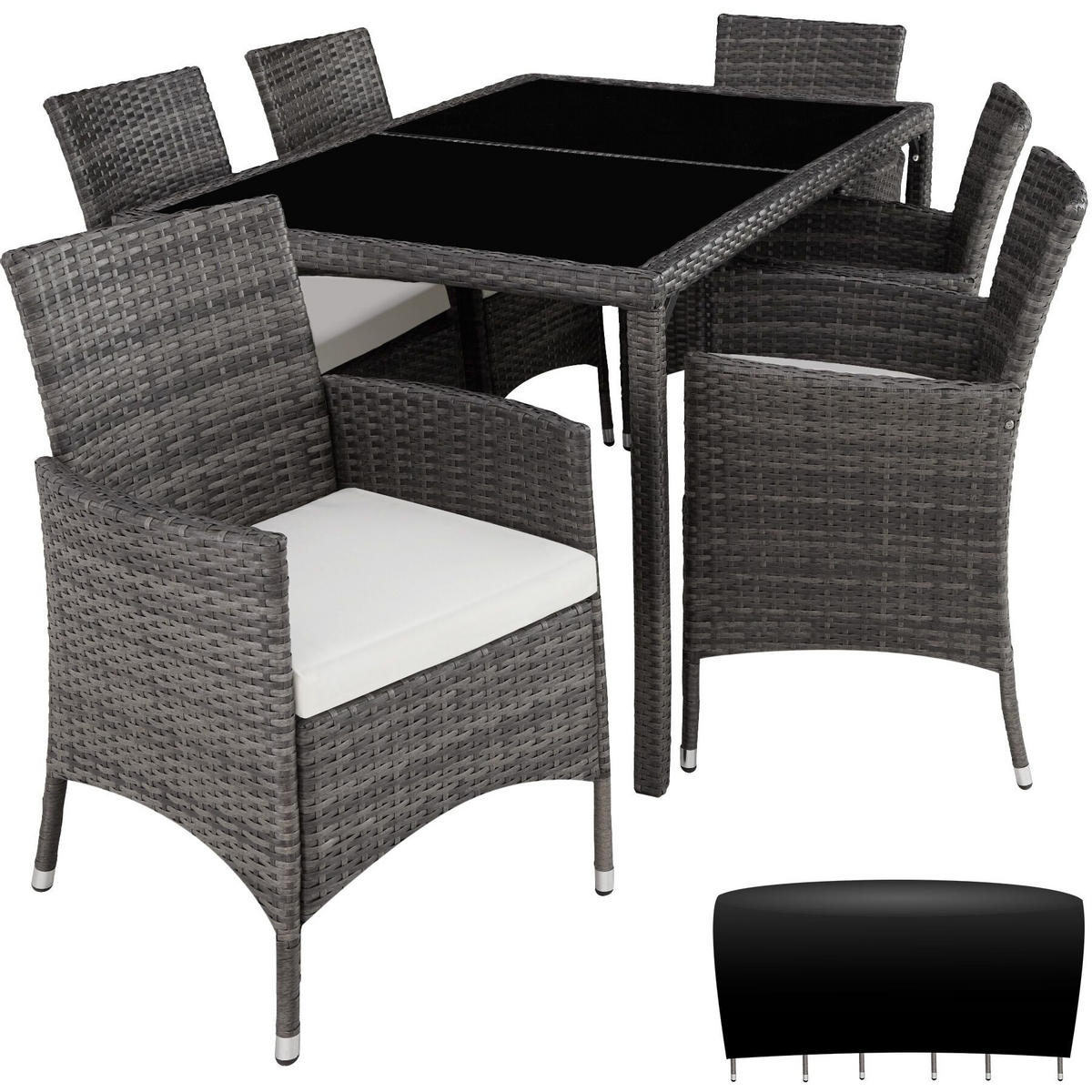 RATTAN SITZGRUPPE Porto,inklusive Schutzhülle,grau/weiß - Weiß/Grau, Kunststoff - tectake