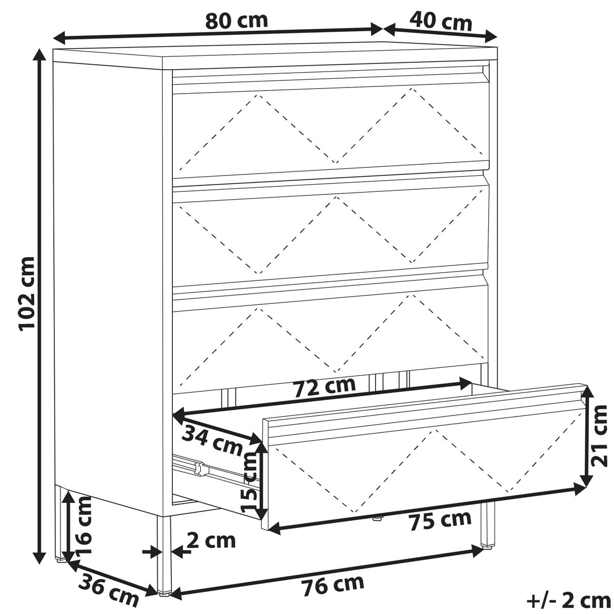 KOMMODE weiß 4 Schubladen Matana - Weiß, Metall (80/102/40cm) - Beliani