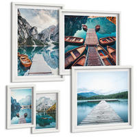 BILDER SET 5er Set - 50x50 cm & 20x30 cm & 40x60 cm Weißer Rahmen - Holzstege am See, Boote - Weiß, Kunststoff (40/60cm) - TULUP