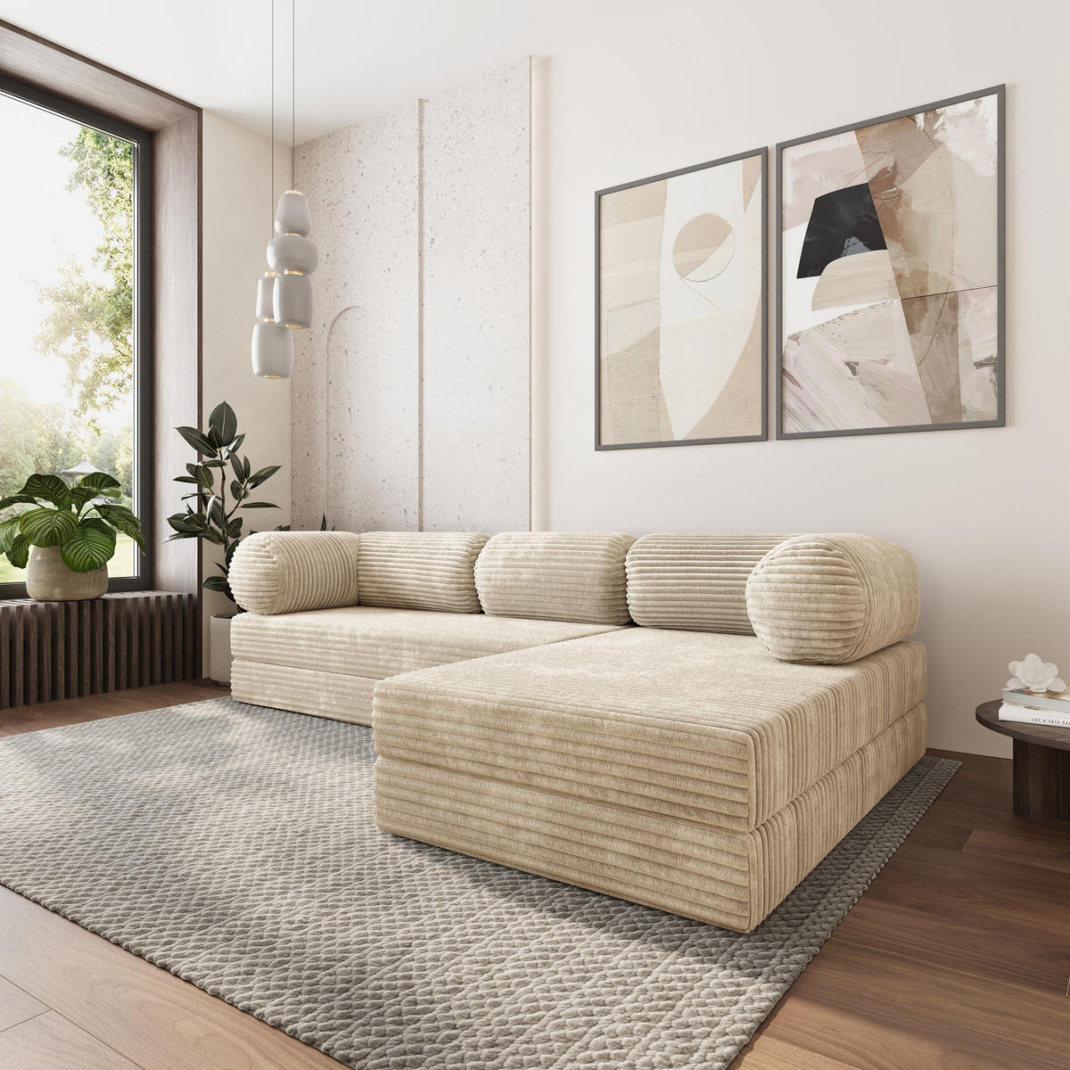 ROHOVÁ SEDAČKA ETERA modulární Boneless pohovka s funkcí spaní, krémová TILIA 03 - krémová, textil (270/160cm) - MASSENO