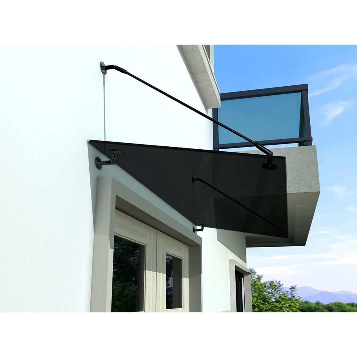 GLASVORDACH 120x90 cm Sicherheitsglas Edelstahl Grauglas Str-Schwarz - Grau, Glas (120/1.31/90cm) -  Glaswerk Westfalen