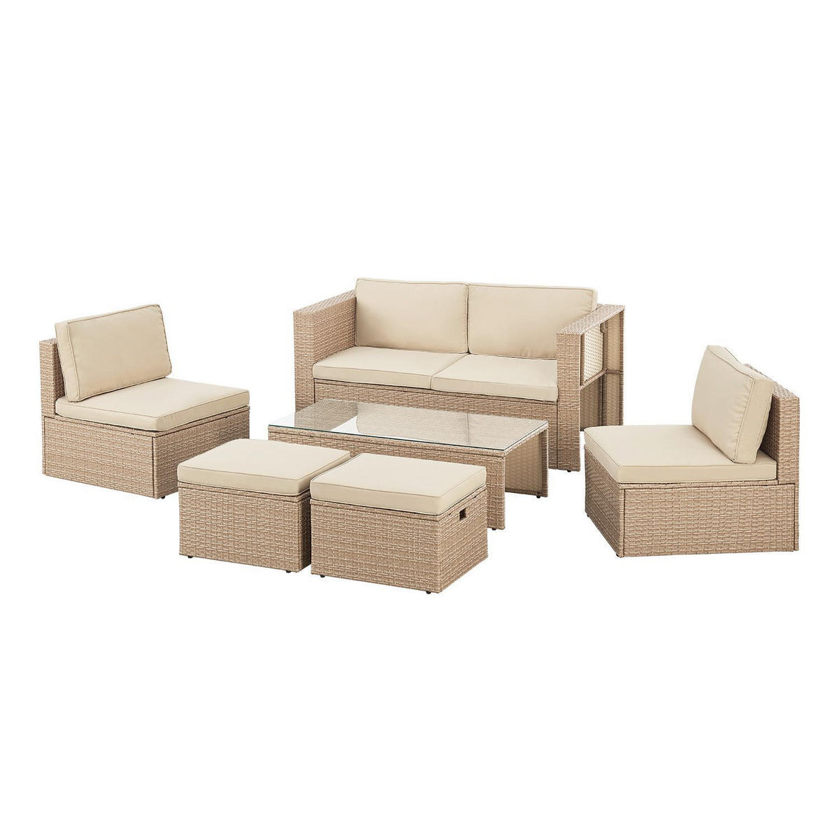 LOUNGEGARNITUR Salou inkl. Abdeckung beige - Beige, Kunststoff - Juskys