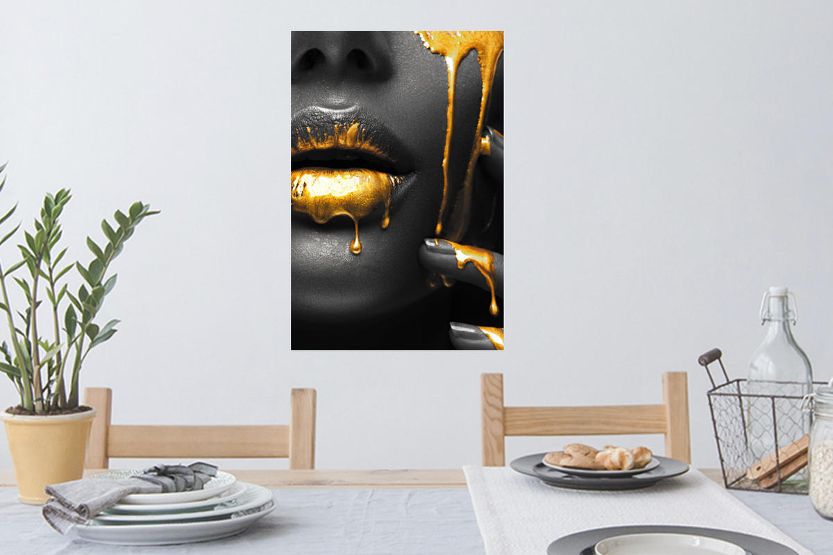 WANDTATTOO Frau - Schwarz - Gold - Gesicht - Lippen 40x60 cm - Goldfarben, Kunststoff (40/60/0.1cm) - MuchoWow
