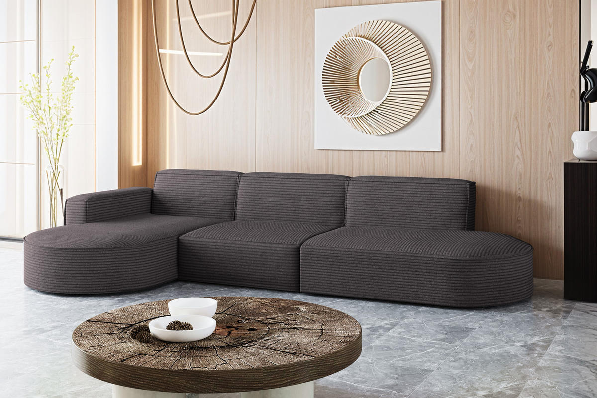ECKSOFA Designer, Sofa L form MODENA 302 cm stoff Poso Dunkelgrau Links - Dunkelgrau, Holz (302/296cm) - Kaiser Möbel
