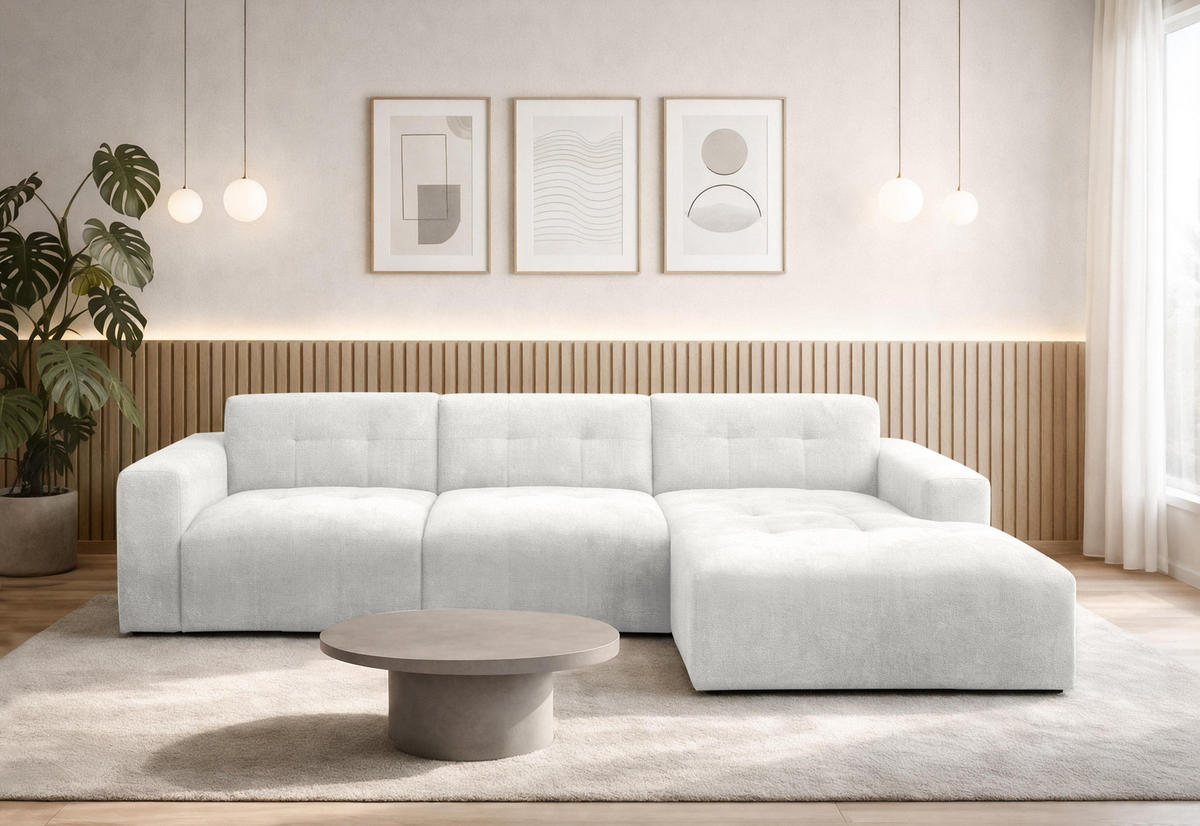 ECKSOFA L Form Corlu Weiß 310/165/78 cm – stilvolle kleine Eckcouch Rechts - Schwarz/Weiß, Kunststoff/Textil (165/310cm) - AX Living