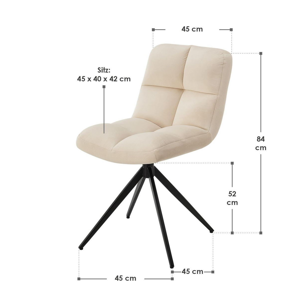 DREHSTUHL Dallas samt beige (2er-Set) - Beige, Textil (45/84/45cm) - Juskys