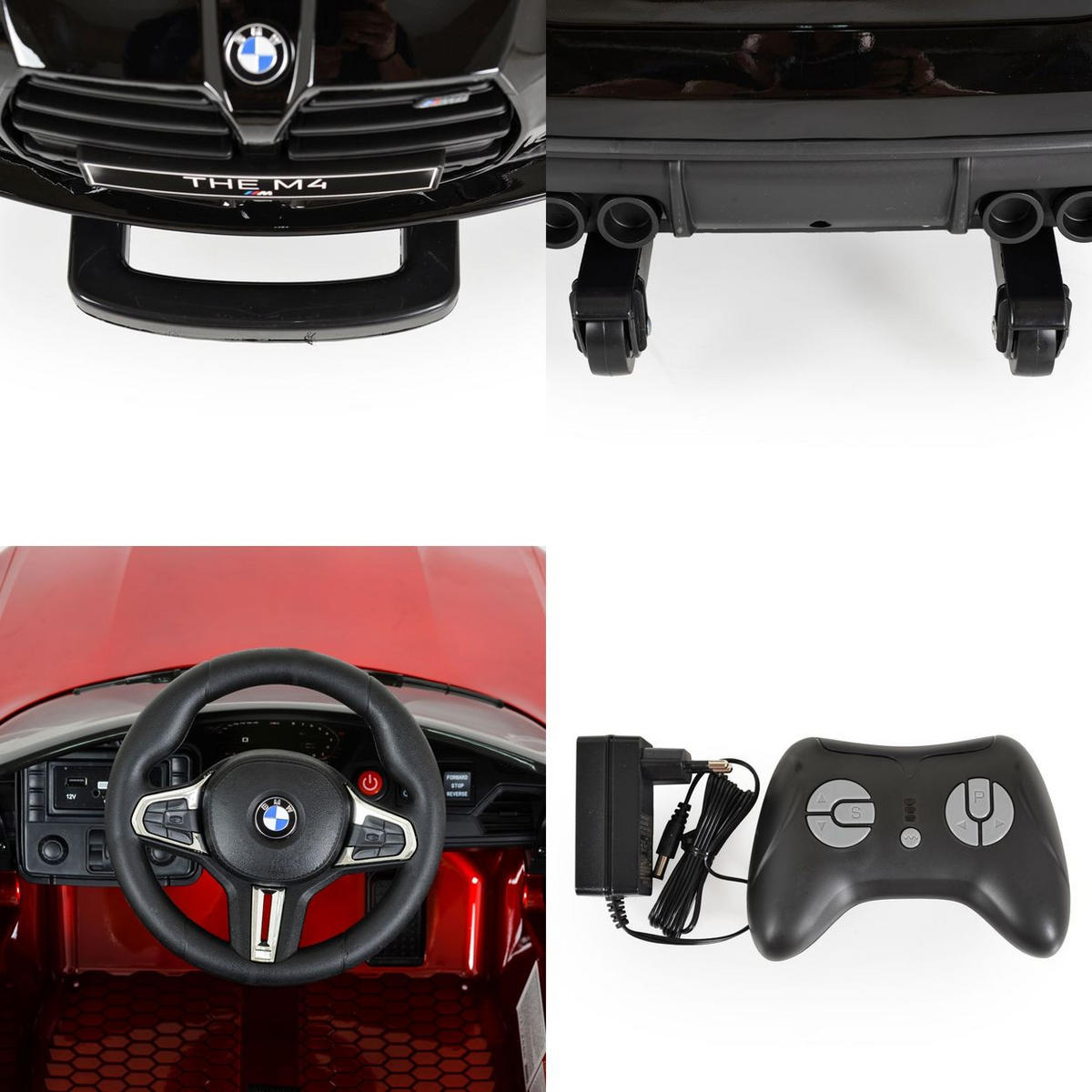 ELEKTROAUTO BMW M4 rot Fernbedienung EVA-Reifen 2 Motoren Musikfunktion - Rot, Kunststoff (110/74/49cm) - Moni