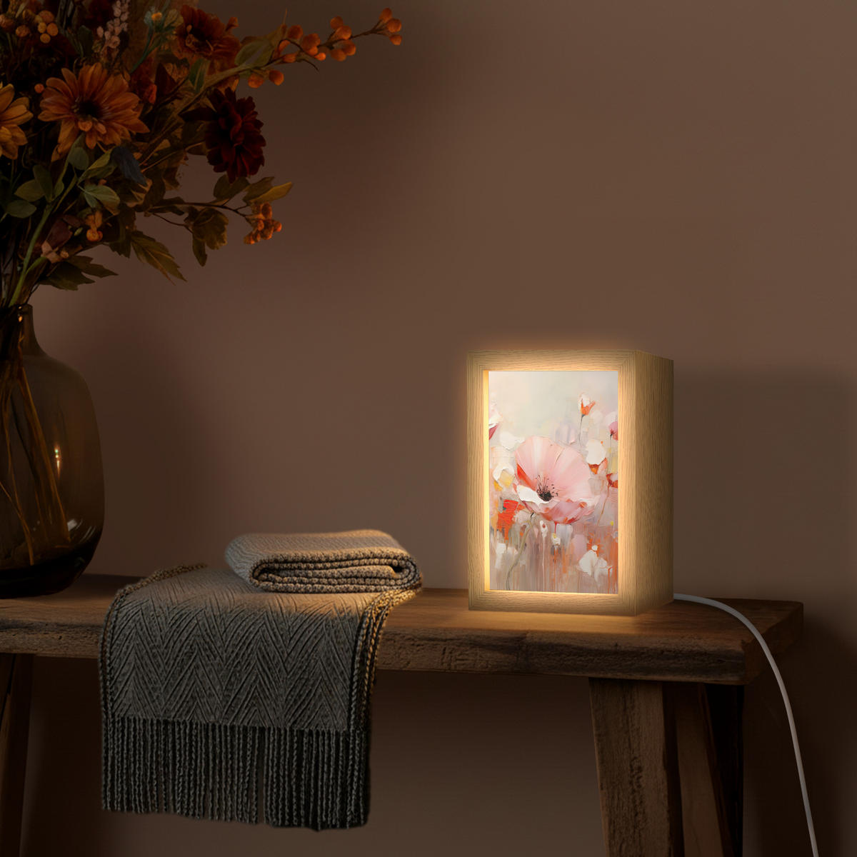 STOLNÍ LAMPA Květiny - Akvarel - Růžová - Abstraktní - Umění 15x20 cm - antracitová, kompozitní dřevo (8/15/20cm) - OnlyWow