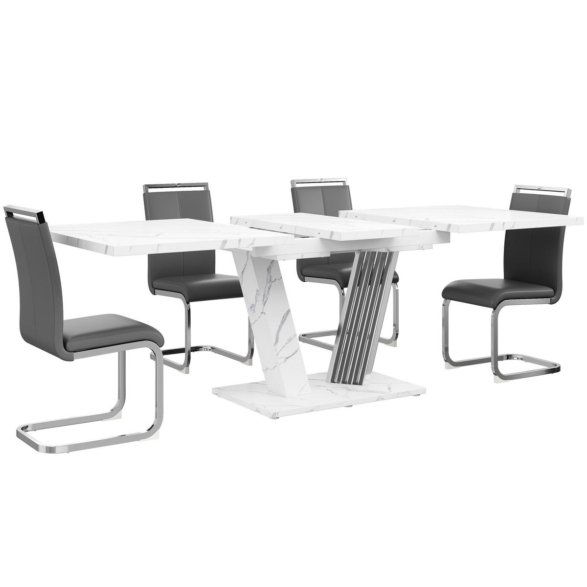 ESSTISCHSET 5-Teilig Ausziehbar 120-160x80 Cm, 4 Graue Kunstlederstühle - Weiß, Holzwerkstoff (68.5/16.5/95cm) - FLIEKS