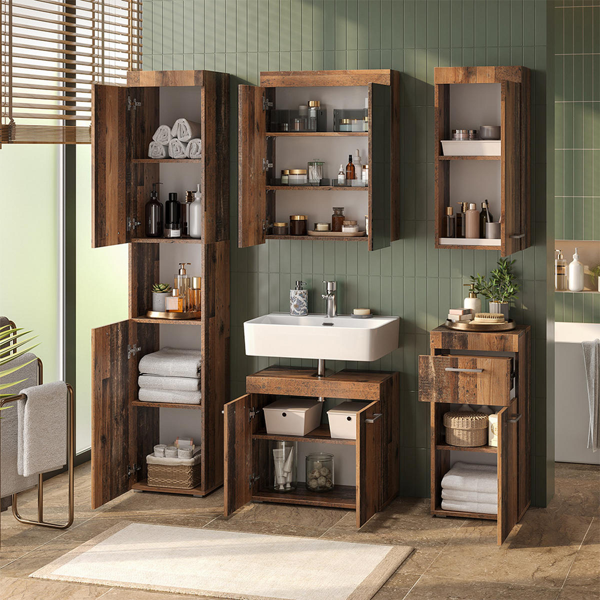 KOUPELNOVÁ SKŘÍŇKA Luna Oldstyle - hnědá, kompozitní dřevo (37/190/32.6cm) - Vicco