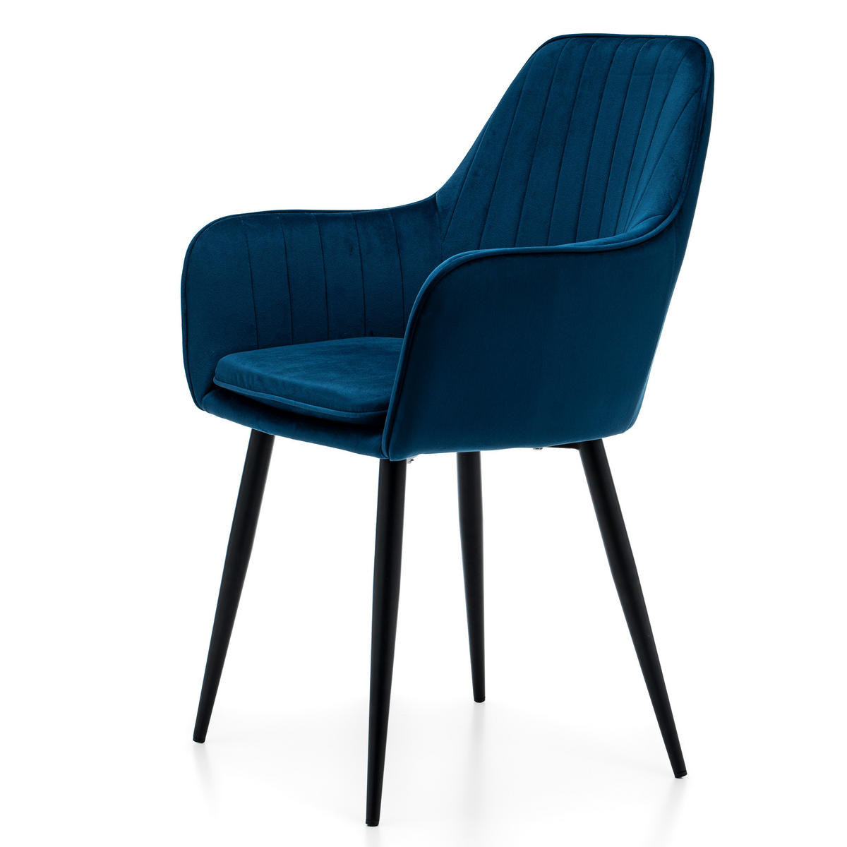 STUHL EMILIA gepolstert mit Steppung - dunkelblau - Samt Velours - Schwarz/Dunkelblau, Textil/Metall (58/90/58cm) - NEW HOME
