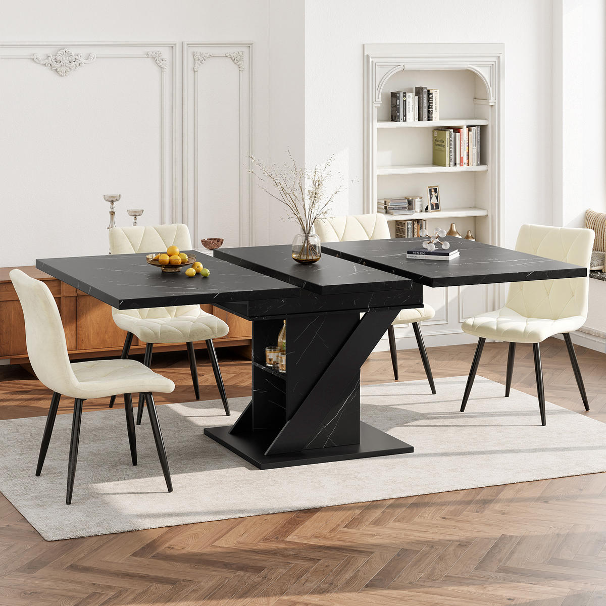 ESSTISCH 110–140/80/76 cm, Schwarz - Schwarz, Holzwerkstoff (140/80/76cm)