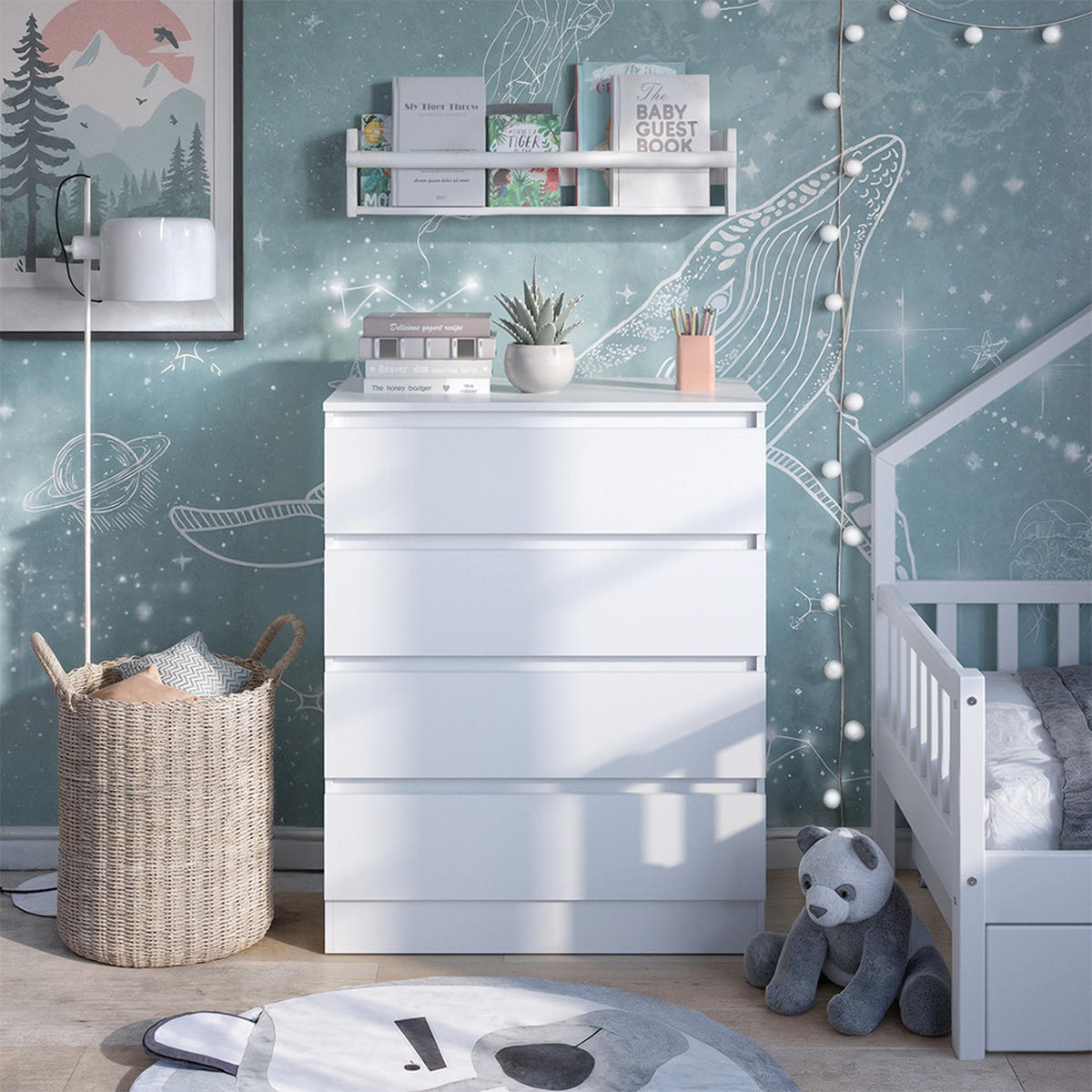 PREVIJALNA OMARA Emmi, Bela, 80 x 111.6 cm s 4 predali - bela, leseni material (80/111.6/76cm) - VitaliSpa
