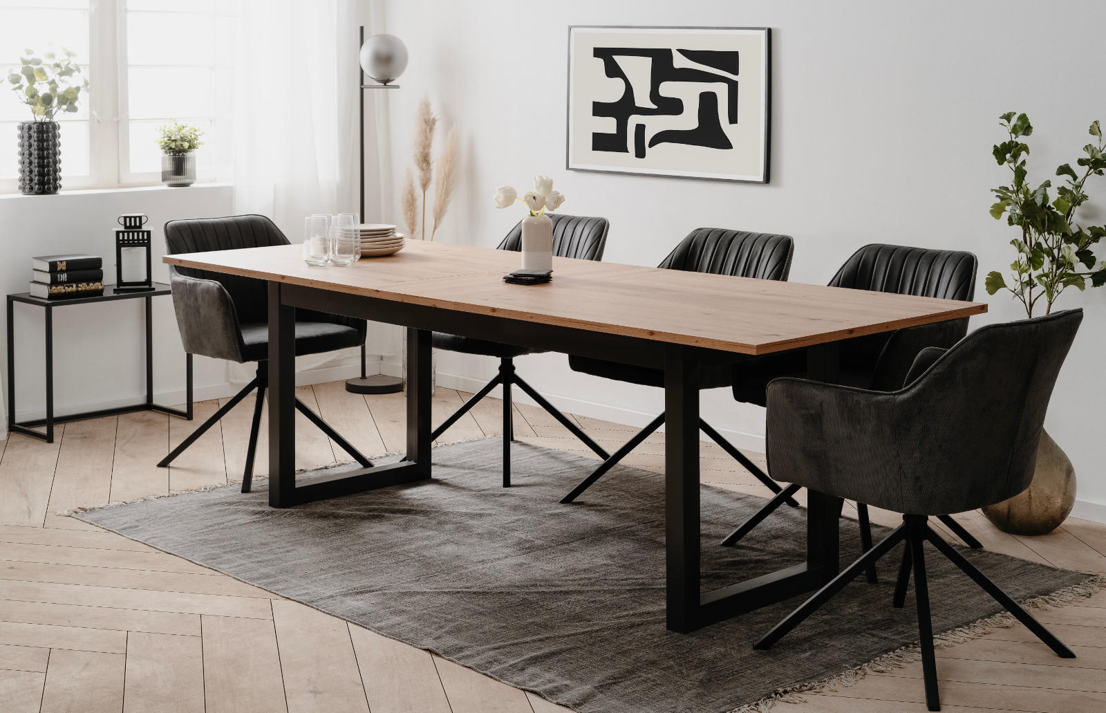 ESSTISCH Eiche Artisan, grau Industrial 200 x 240 cm, Küchentisch ausziehbar - Anthrazit/Eiche Artisan, Holzwerkstoff (200/90/75cm) - Furn.Design