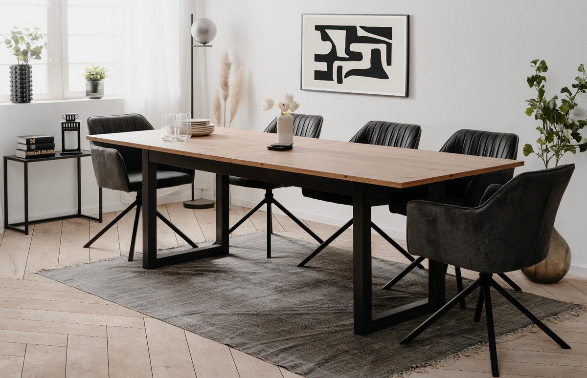 ESSTISCH Eiche Artisan, grau Industrial 200 x 240 cm, Küchentisch ausziehbar - Anthrazit/Eiche Artisan, Holzwerkstoff (200/90/75cm) - Furn.Design