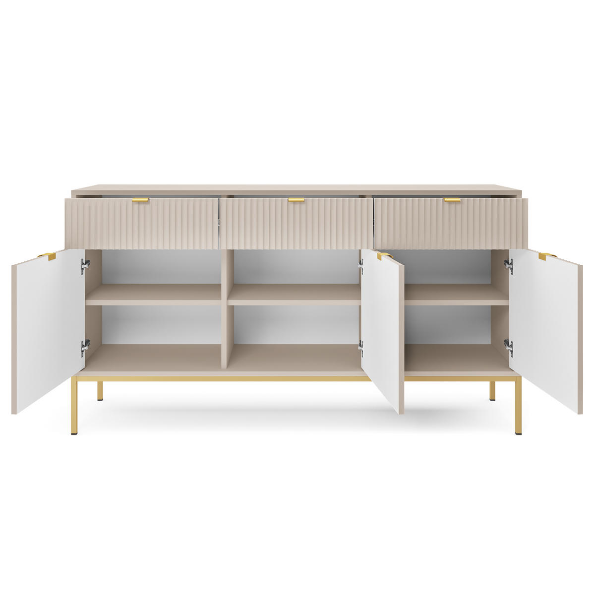 SIDEBOARD STELLARE 154/83/39cm mit 3 Schubladen 3 Türen Kaschmir - Kaschmir/Goldfarben, Holzwerkstoff (154/83/39cm) - MASSENO