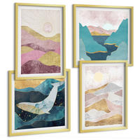 BILDER SET 4er Set - 50x50 cm & 40x60 cm Goldrahmen - Abstrakte Berge Sonne - Goldfarben, Kunststoff (50/50cm) - TULUP