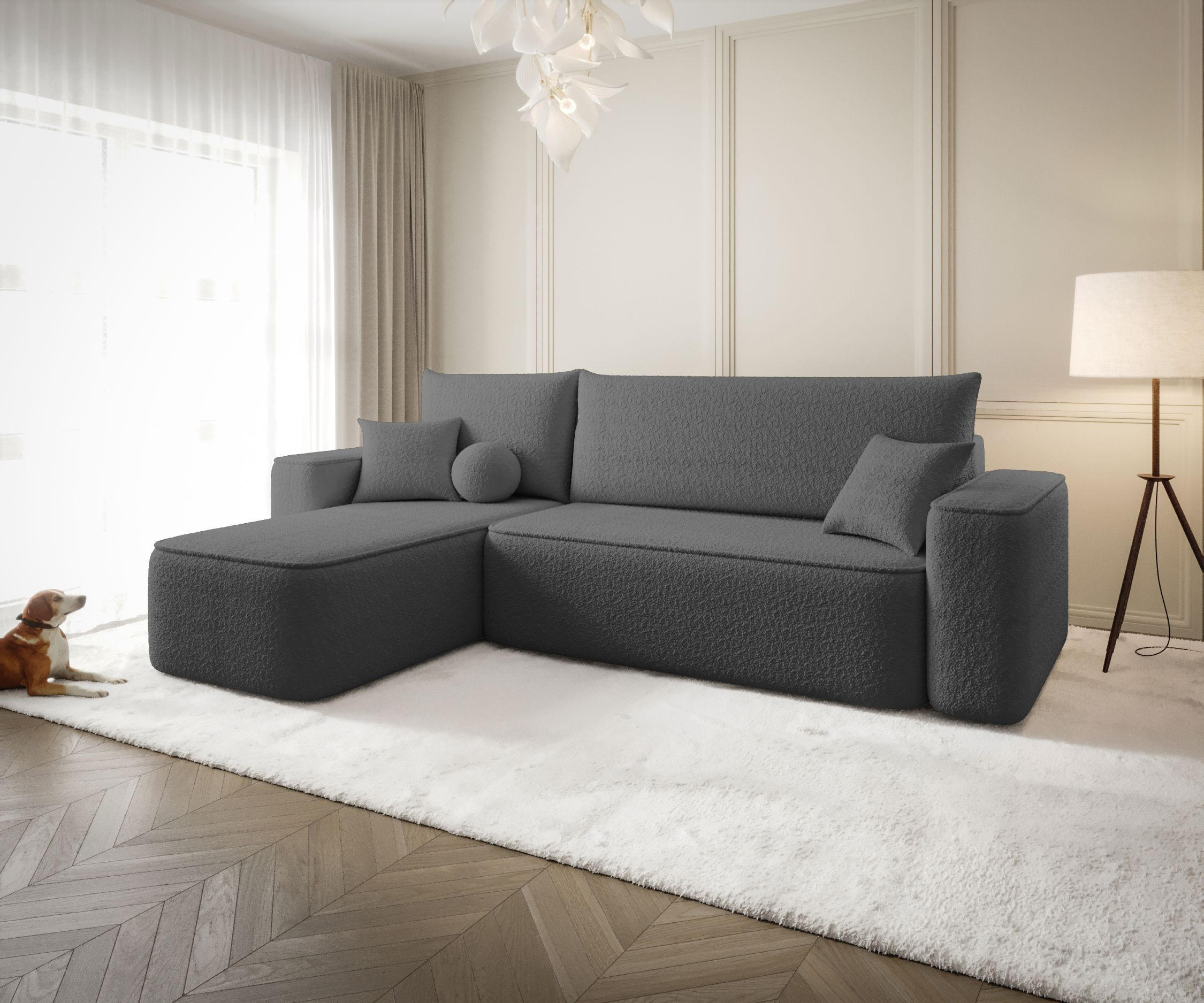 ECKSOFA mit Schlaffunktion SENNO Quelle 92 Links - Dunkelgrau, Textil (250/150cm) - Bedante