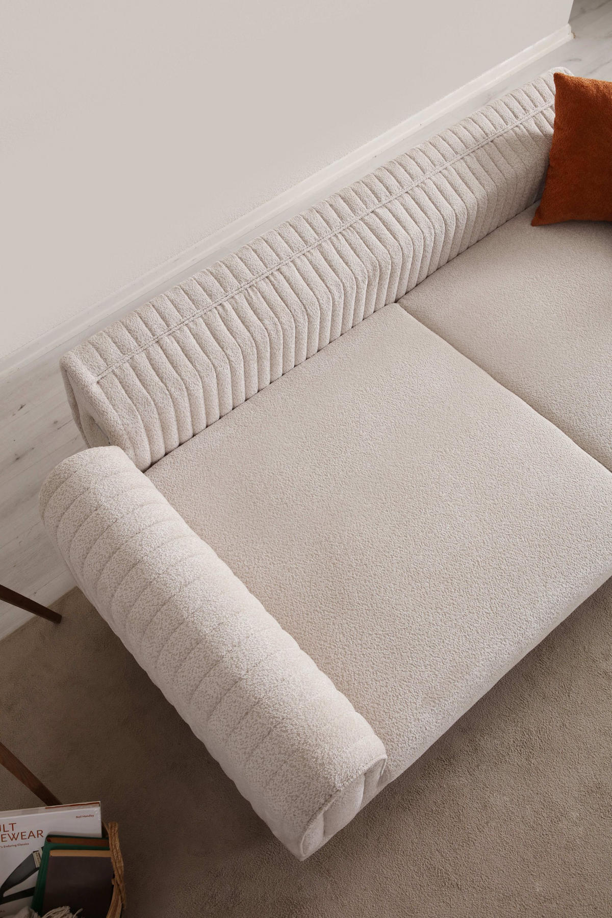 SOFA Kyoto 3-Sitzer Bouclé Beige - Beige, Holz/Textil (230/80/95cm)