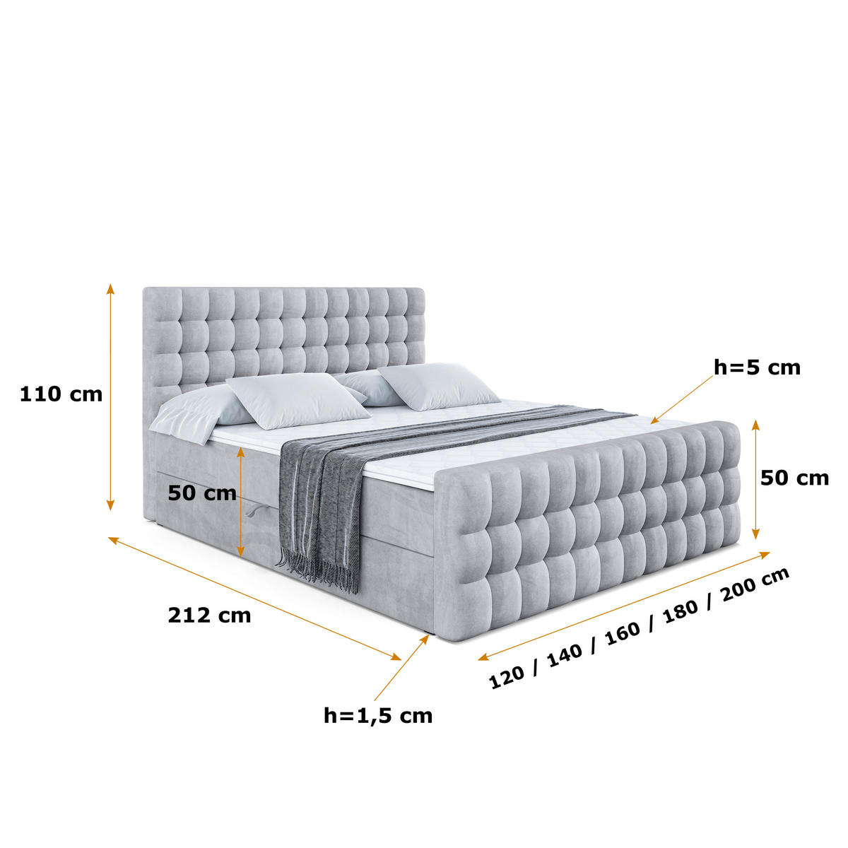 BOXBETT VIONE-Z - 120 x 200 - H3 - Hellgrau - Hellgrau, Holzwerkstoff (120/200cm) - ALTDECOR