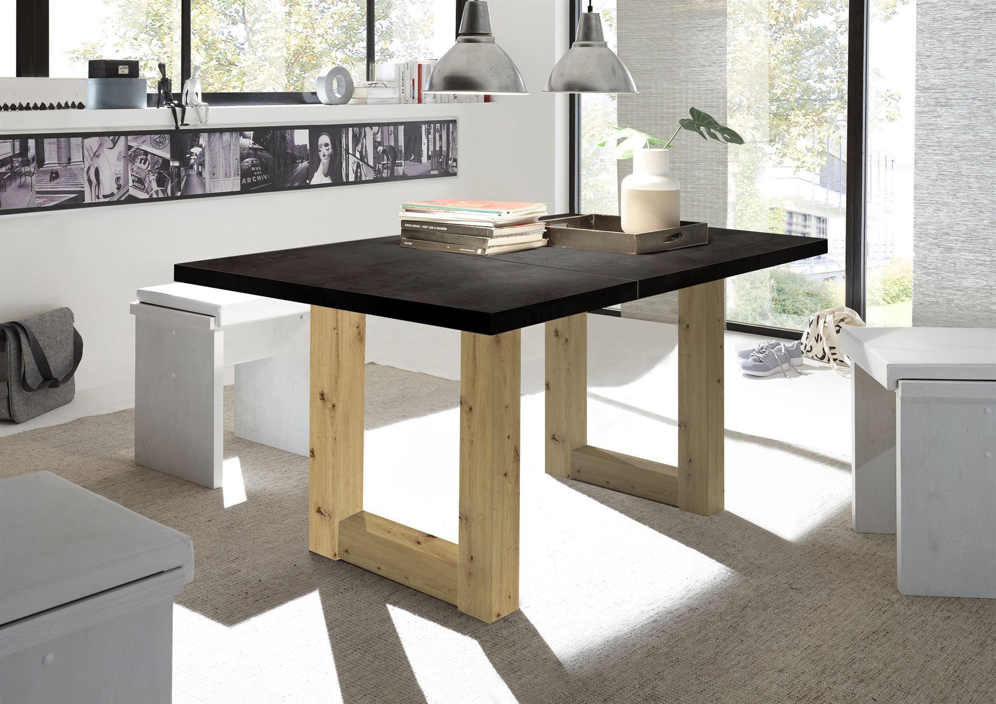 ESSTISCH ausziehbar Eila 1 140 x 90 x 75 Esszimmertisch Asteiche/Schwarzstahl - Schwarz, Holz (140/90/75cm) - 58aufmkessel