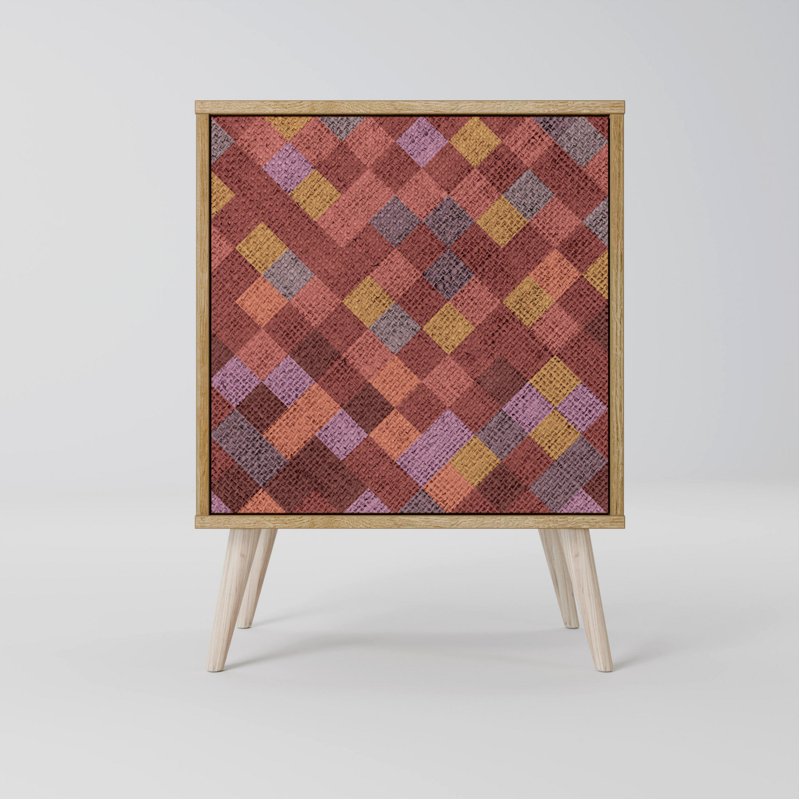 SIDEBOARD PAINTED SQUARES, Eichefarben, 57,5x42x77,5 cm, Schräge Buchenholzfüße - Eichefarben/Buchefarben, Holzwerkstoff/Buchenholz (57.5/77.5/42cm) - SpaceRebels