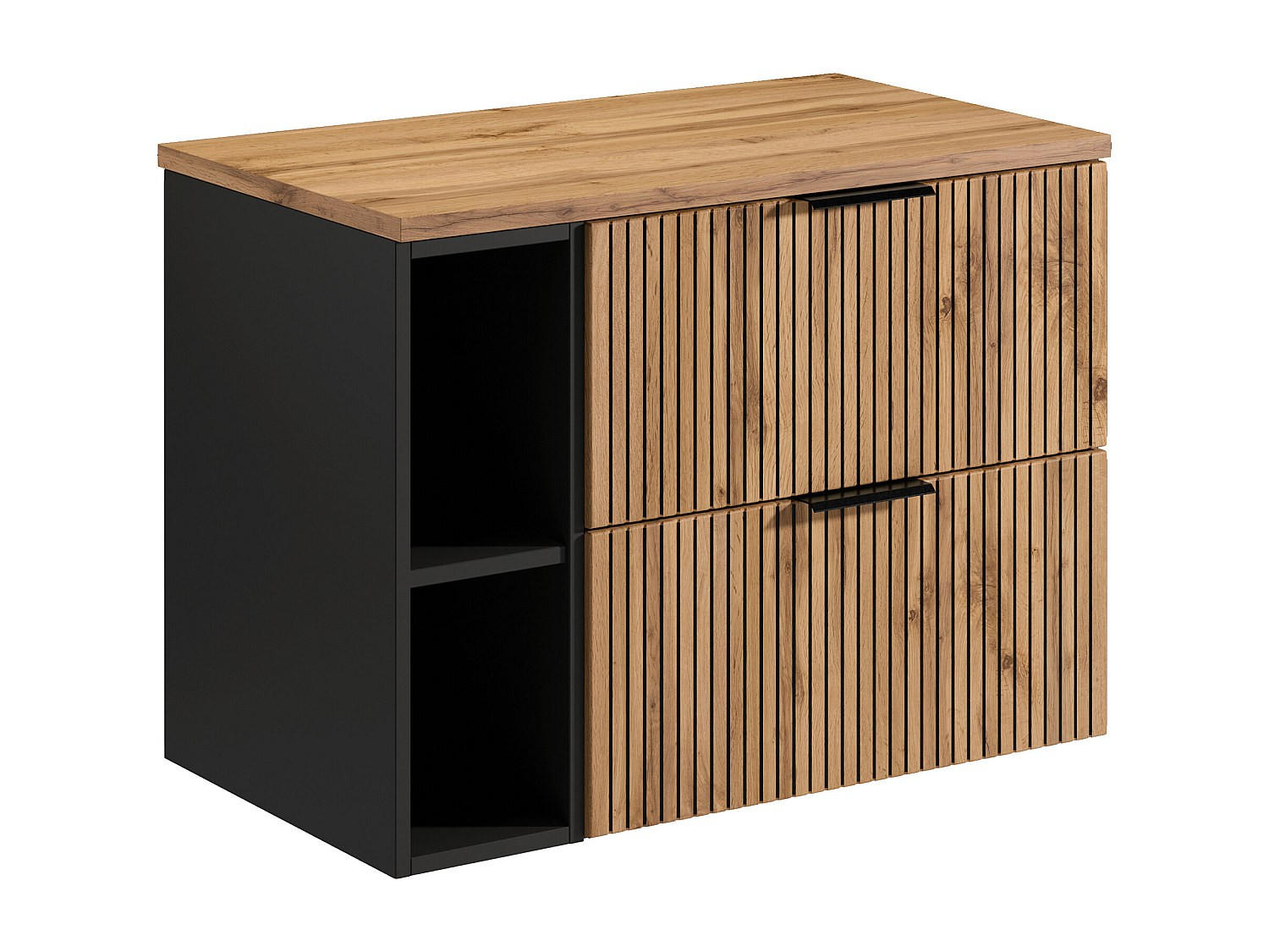 Vente-Unique Waschbeckenunterschrank Schwarz, Natur 80x57x46 cm