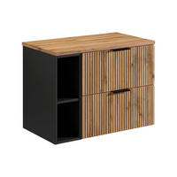 WASCHBECKENUNTERSCHRANK hängend mit Ablagen - Streifenoptik - Holzfarben hell - 80 cm - MADELA - Schwarz, Holz (80/57/46cm) - Vente-Unique