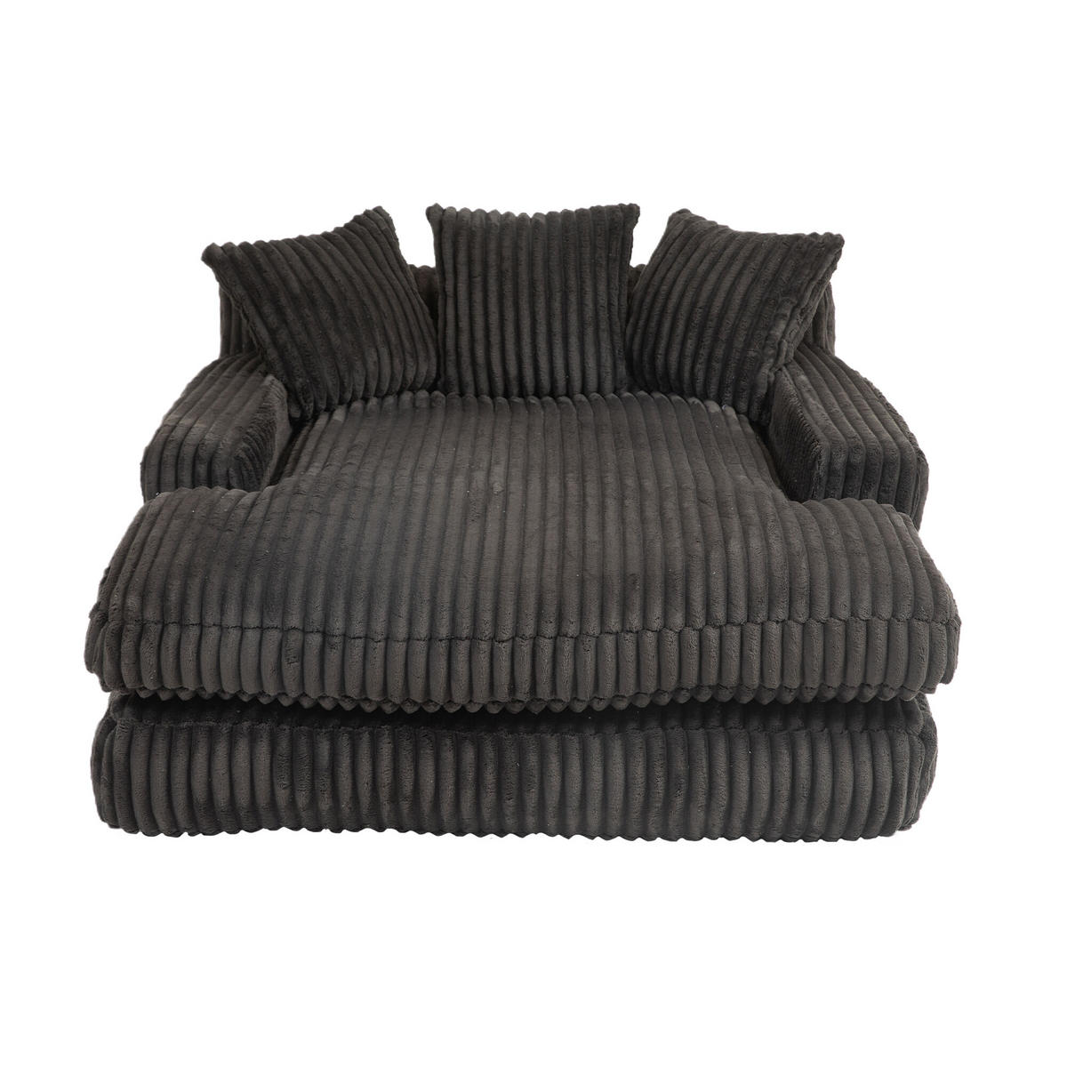 CHAISELONGUE Cord mit 3 Kissen bodennah und ohne Montage 125/155/63 cm Schwarz - Schwarz, Textil (63/125/155cm) - Redom