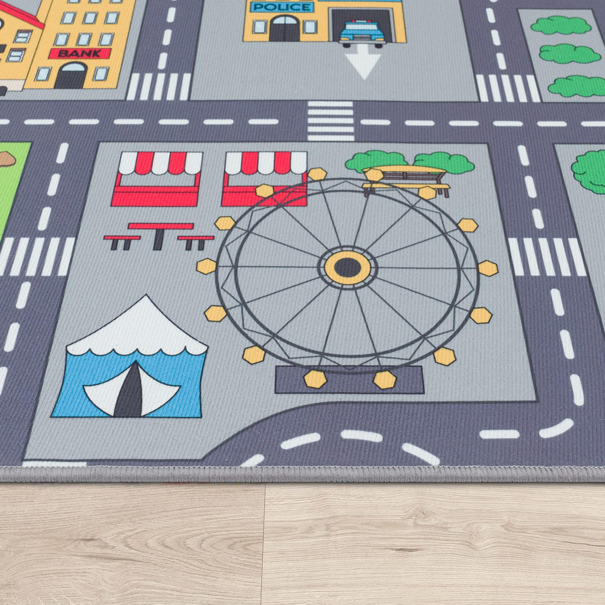 KINDERTEPPICH waschmaschinenwaschbar Stadt‑Land‑Karten‑Muster Kinderzimmer schmutzabweisend Grau Rechteckig 100x200 - Grau, Textil (100/200cm) - KADIMA DESIGN