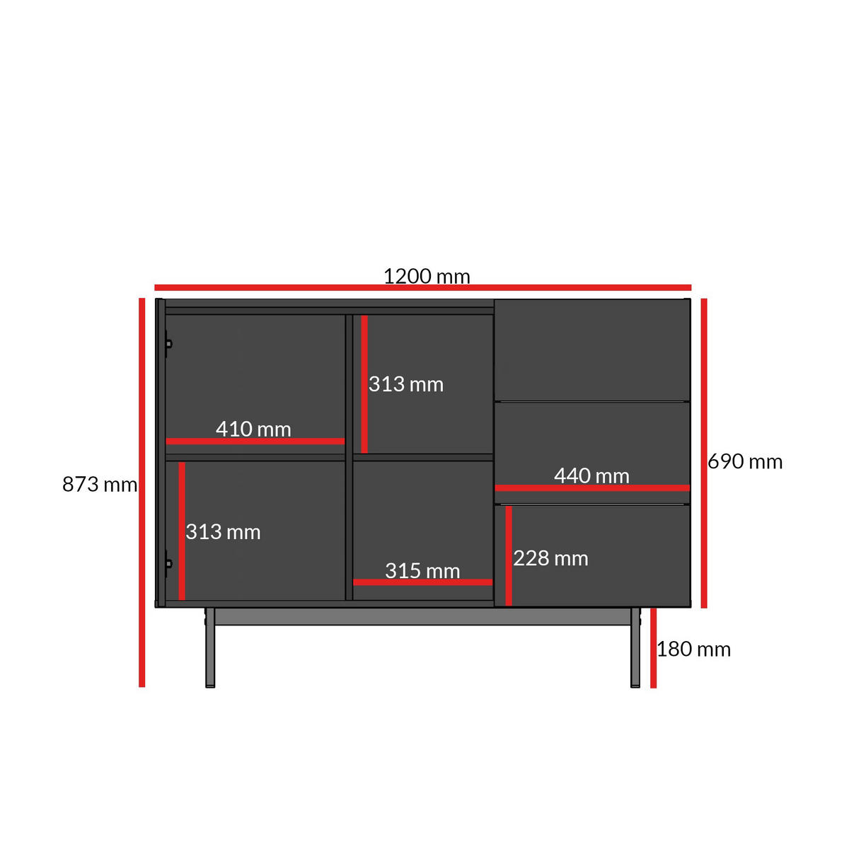 KOMMODE mit Schubladen Noel 1D3S 120 Kaschmir / Cremona-Eiche - Kaschmir/Eichefarben, Holzwerkstoff/Metall (120/87/42cm) - mzm24