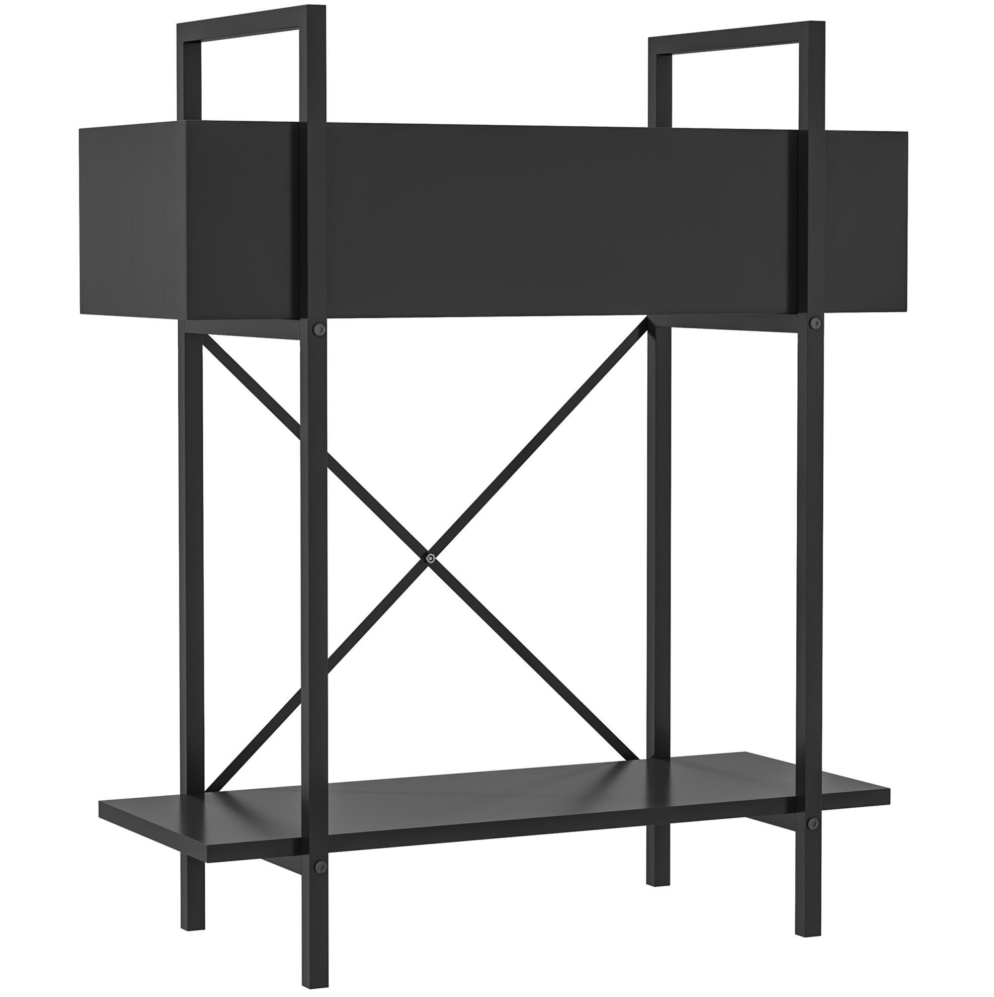 STOJAN na kvety 60/25/70 cm čierny dvojúrovňový z kovu s odtokovými otvormi - čierna, kov (25/70/60cm) - OKWISH