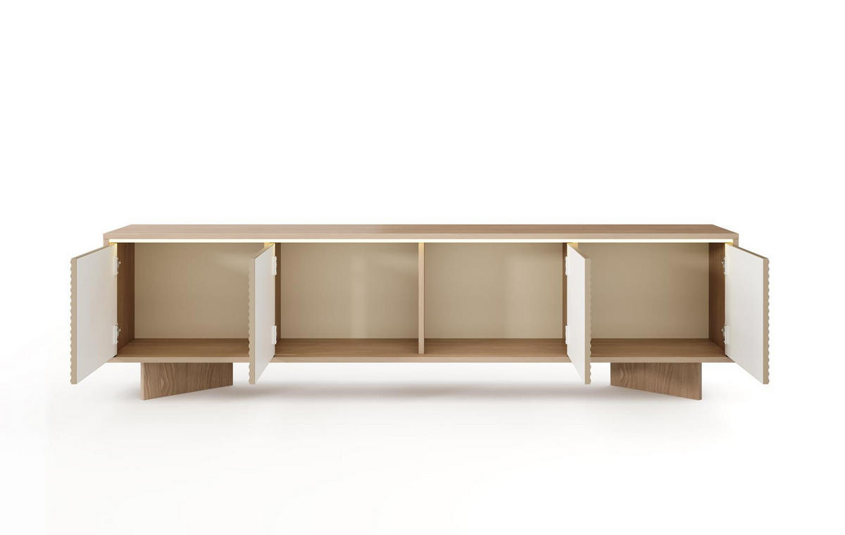RTV-SCHRANK DEMI Cappuccino, Viertürig TV-Tisch mit und LED-Beleuchtung - Cappuccino, Holzwerkstoff (204/54/40cm) - Bettso
