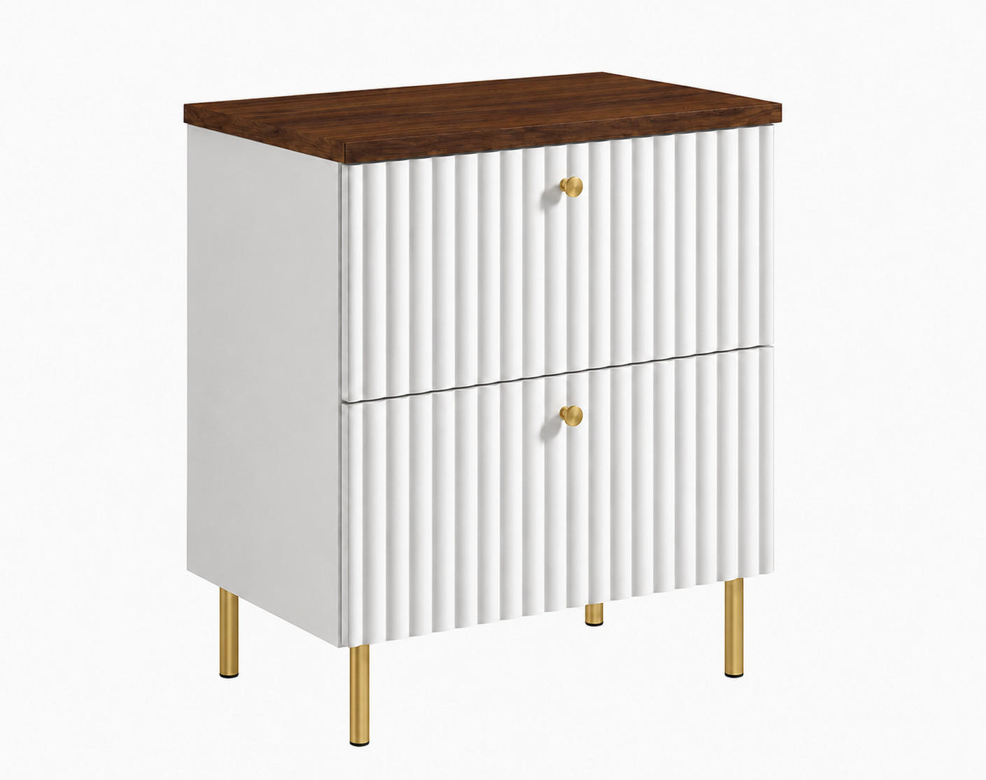 BADEZIMMERSCHRANK: Weiß / Platte Nusseiche / Griffe Gold / Beine Gold, 60 x 44,4 x 73,6 cm - Goldfarben/Weiß, Holzwerkstoff (60/73.6/44.4cm) - 3XE LIVING